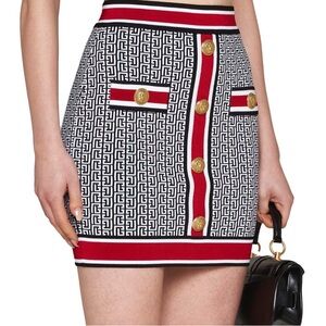 Balmain Black and Red Geometric Mini Skirt